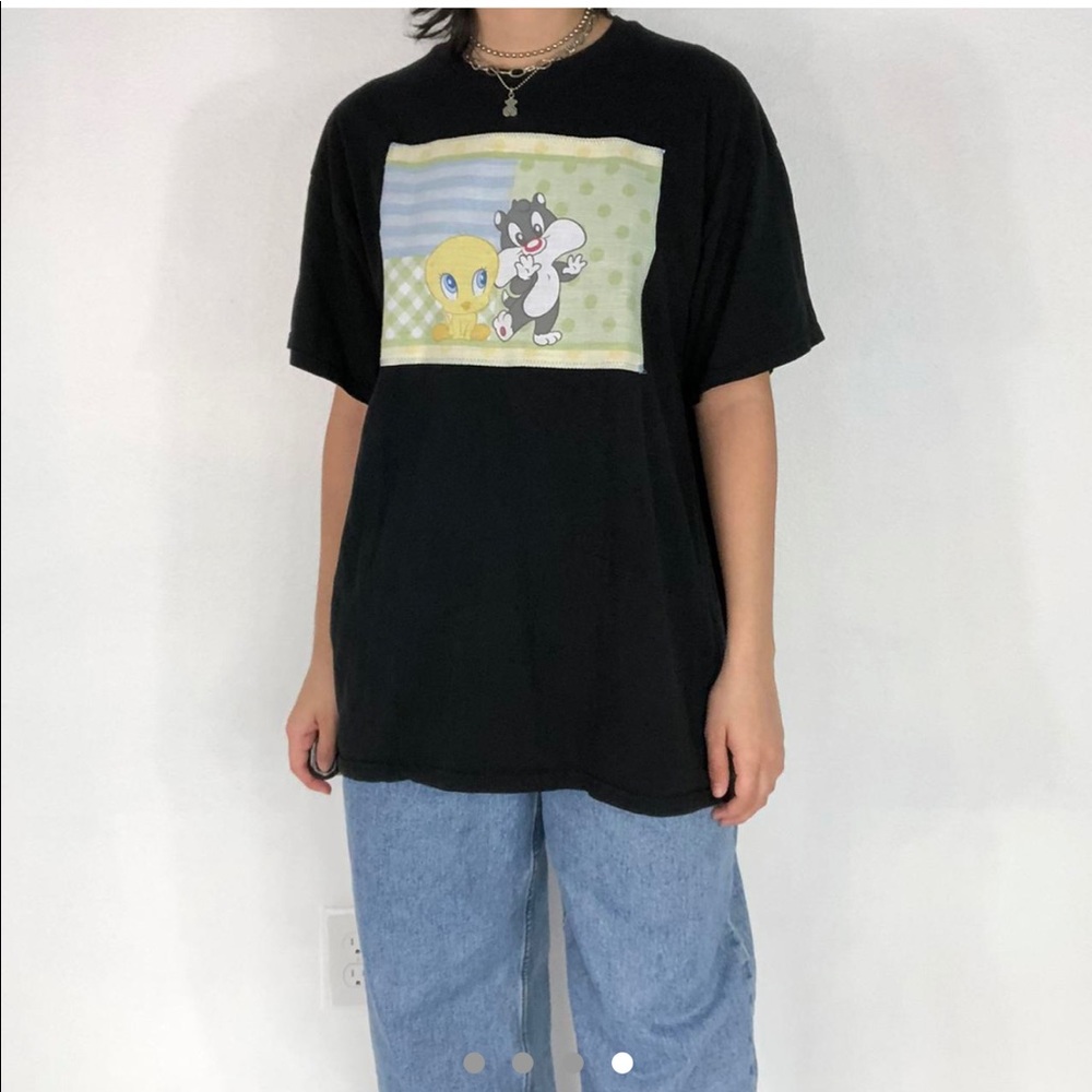 Depop Reworked Upcycled Black Tweety & Sylvester Vintage T-Shirt Unisex size XL - Picture 4 of 6